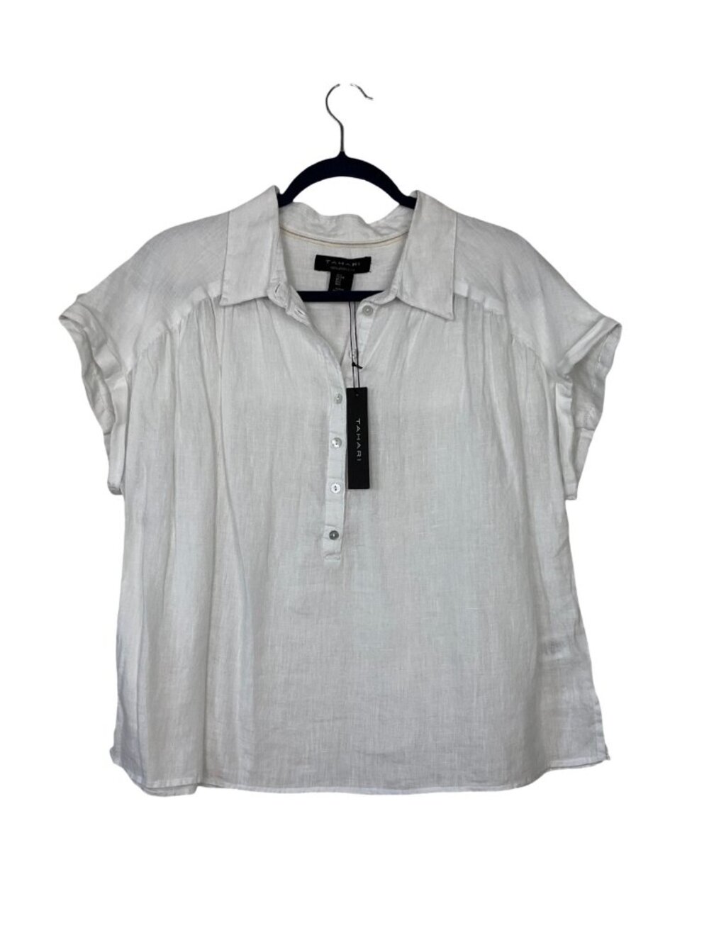 Tahari 100% Linen Pleated Popover Top NWT